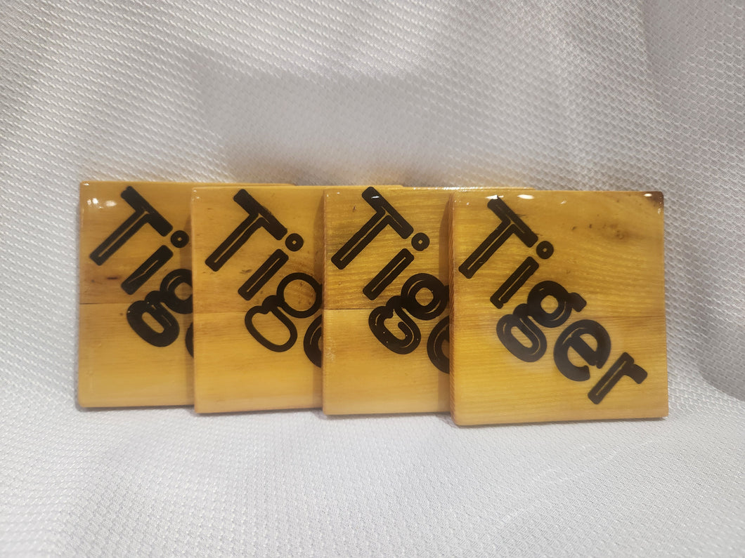 Osage Orange Coaster With Tiger
