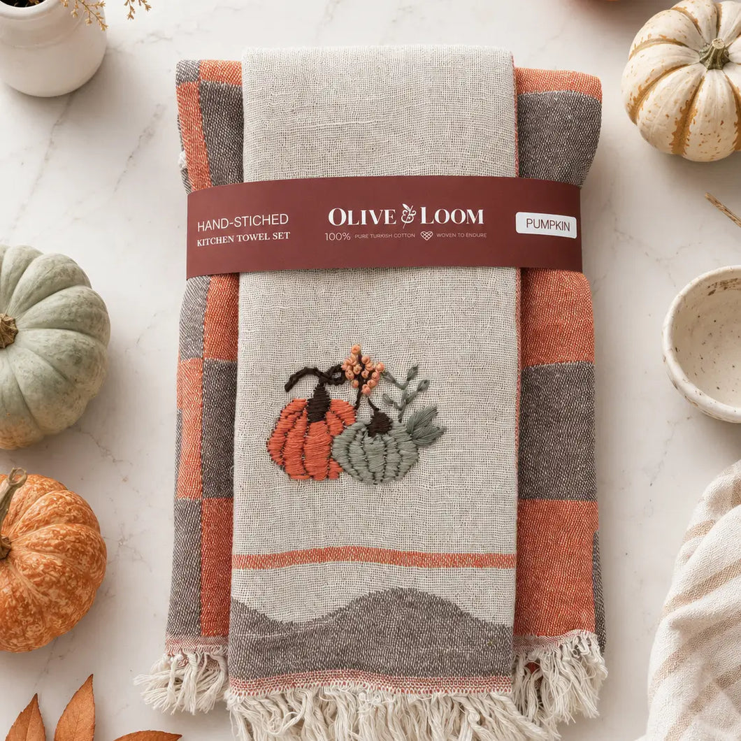 Pumpkin - Hand-Stitched Kitchen Tea Towel Set