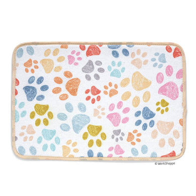 Paw Prints Microfiber Pet Bowl Mat, Cat & Dog Food Placemat