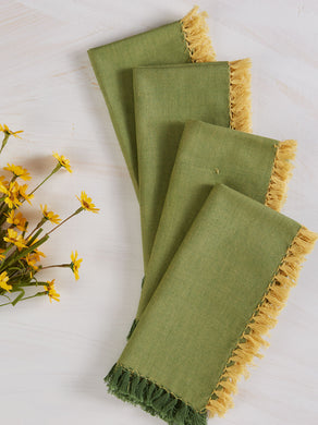 Chambray Napkin-Green/Gold