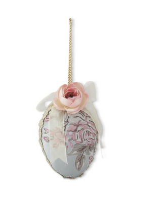 5 Inch Blue Floral Egg Ornament