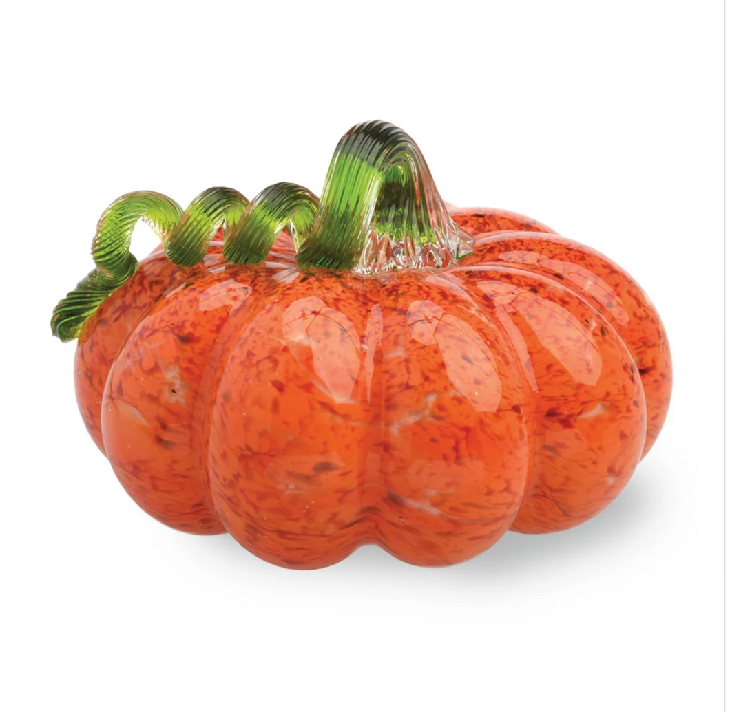 Small Glass Pumpkin orange with green ste
