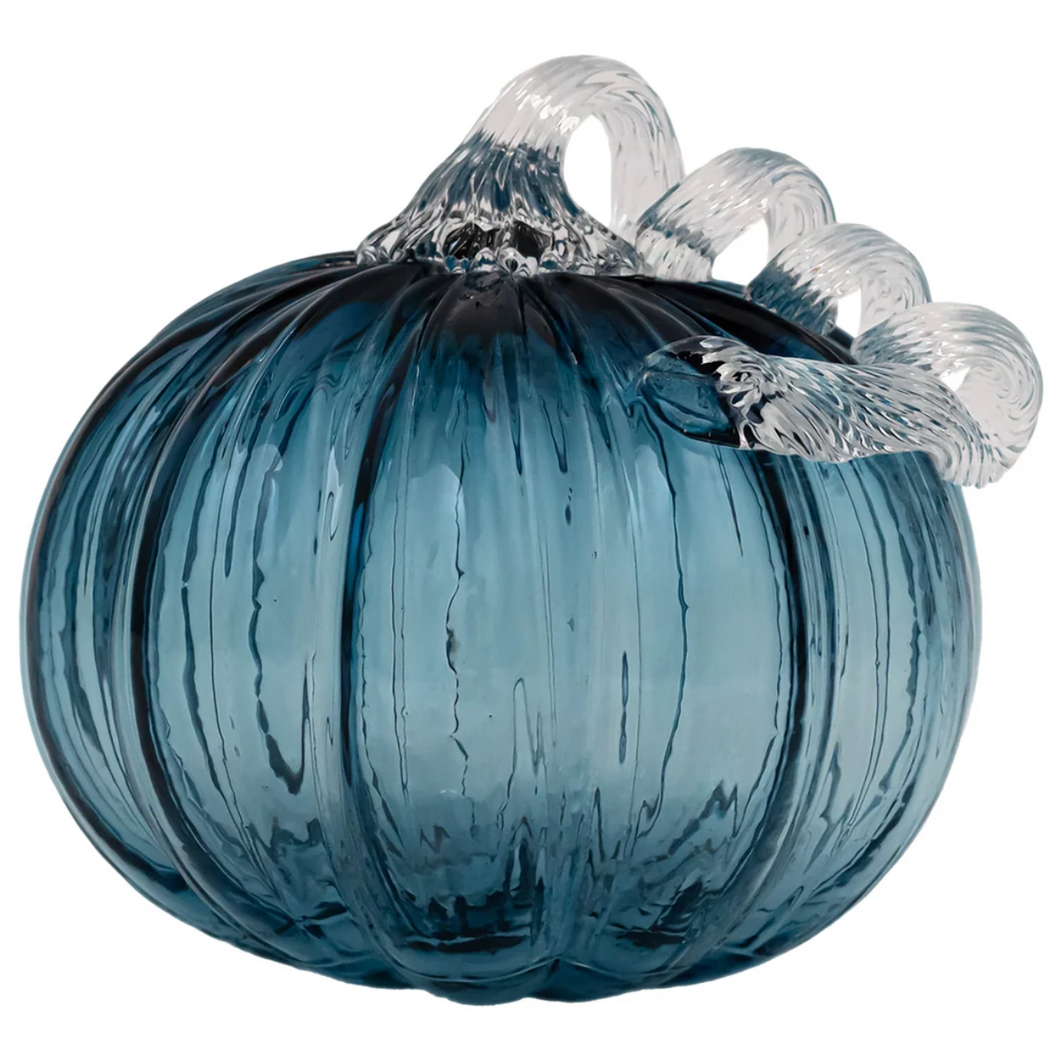 Savory Blue Glass Pumpkin Large
