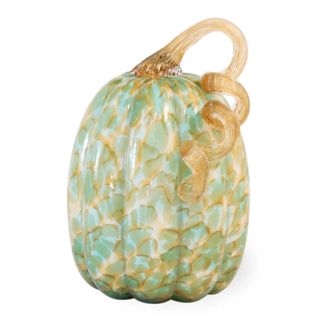Large Green and Gold Glass Pumpkin