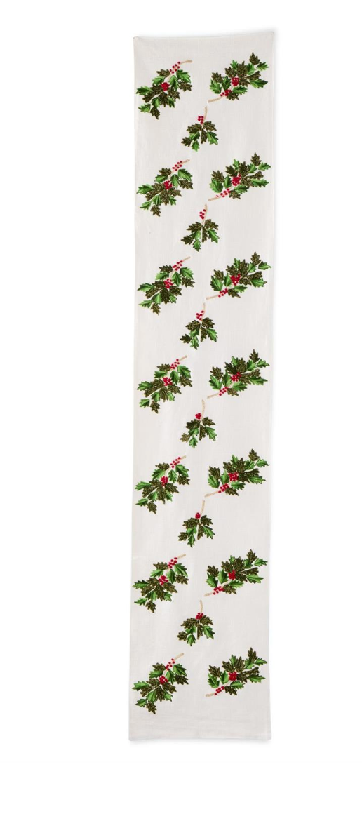 Cream Runner w/Holly Leaves & Berries