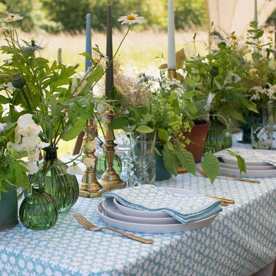 India Hicks Cross Blue Tablecloth 60x90