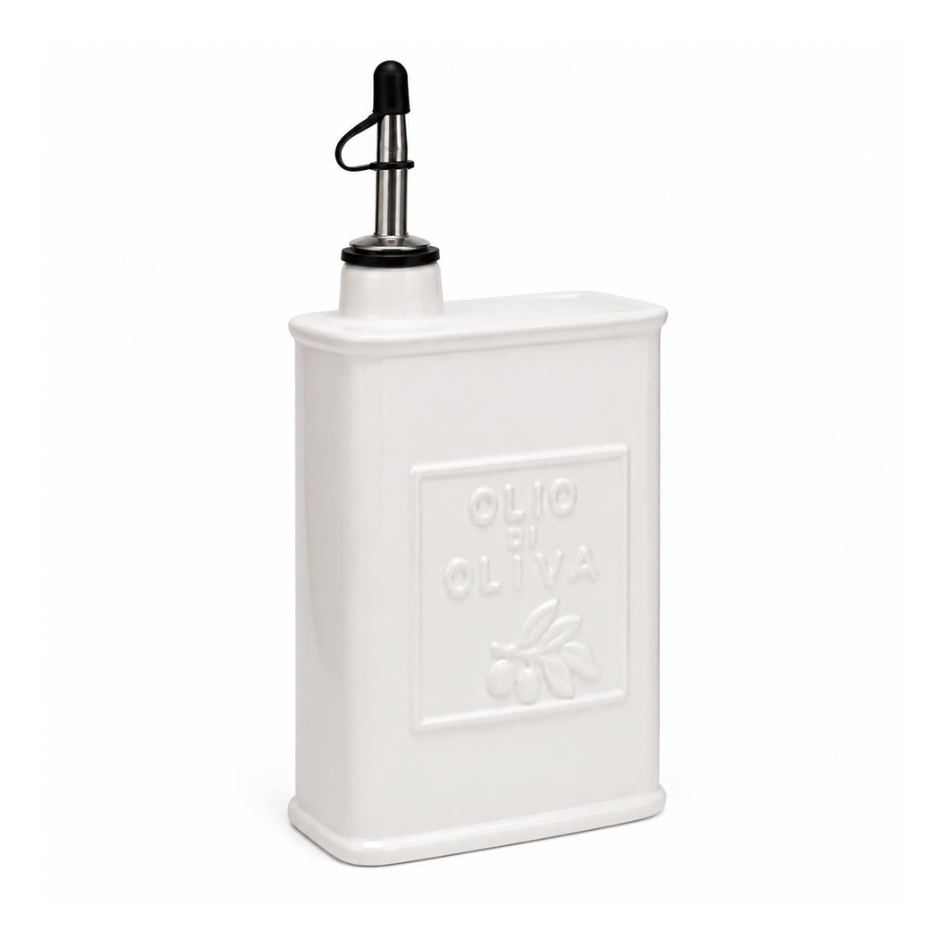 White Ceramic Oil Can, 700 ML Olive Oil Dispenser
