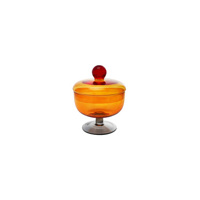 Glass Footed Jar with Lid, Amber & Green