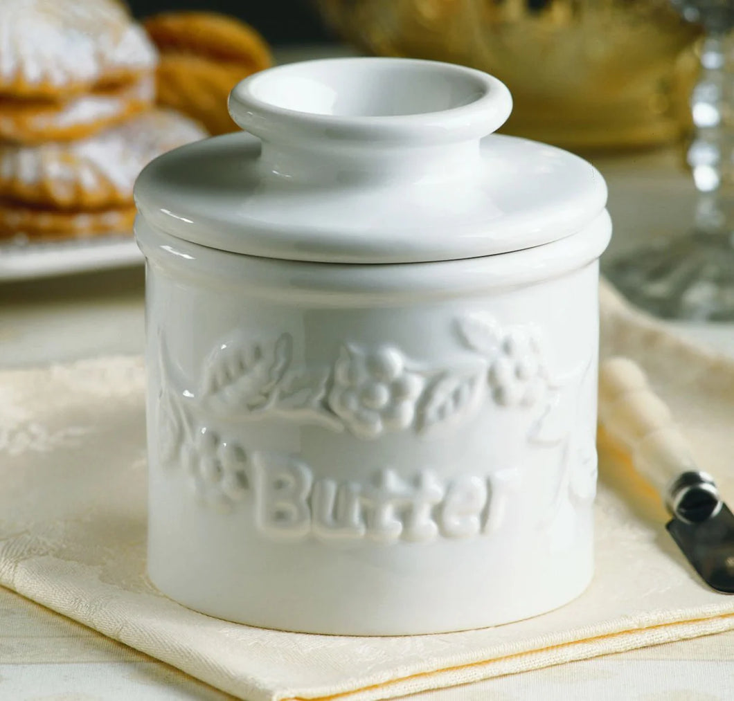 The Original Butter Bell® Crock- White Raised Floral