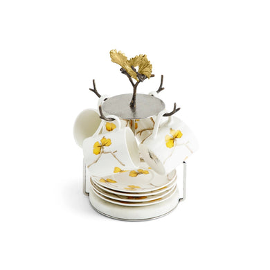 Butterfly Ginkgo Demitasse Set & Stand